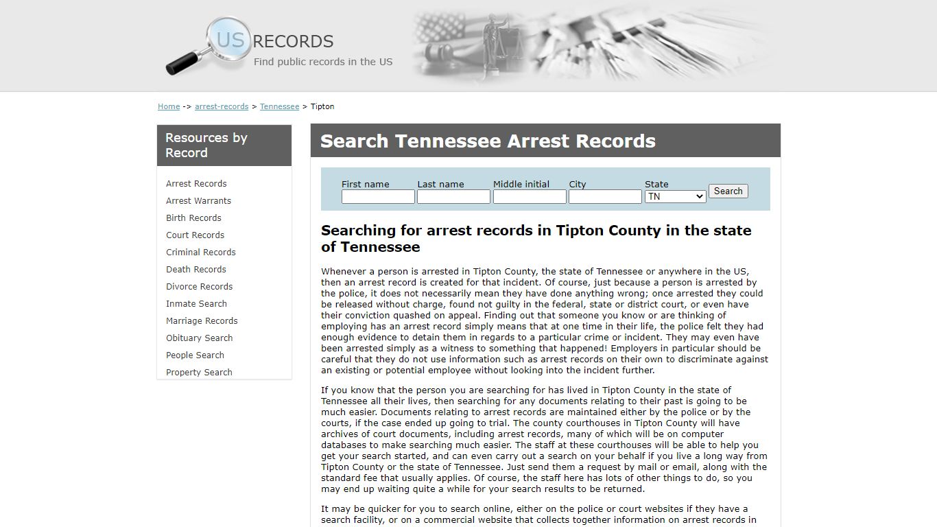 Search Arrest Records Tipton Tennessee | US Records