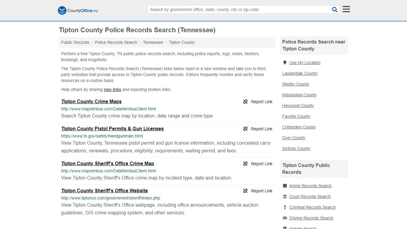 Tipton County Police Records Search (Tennessee) - County Office